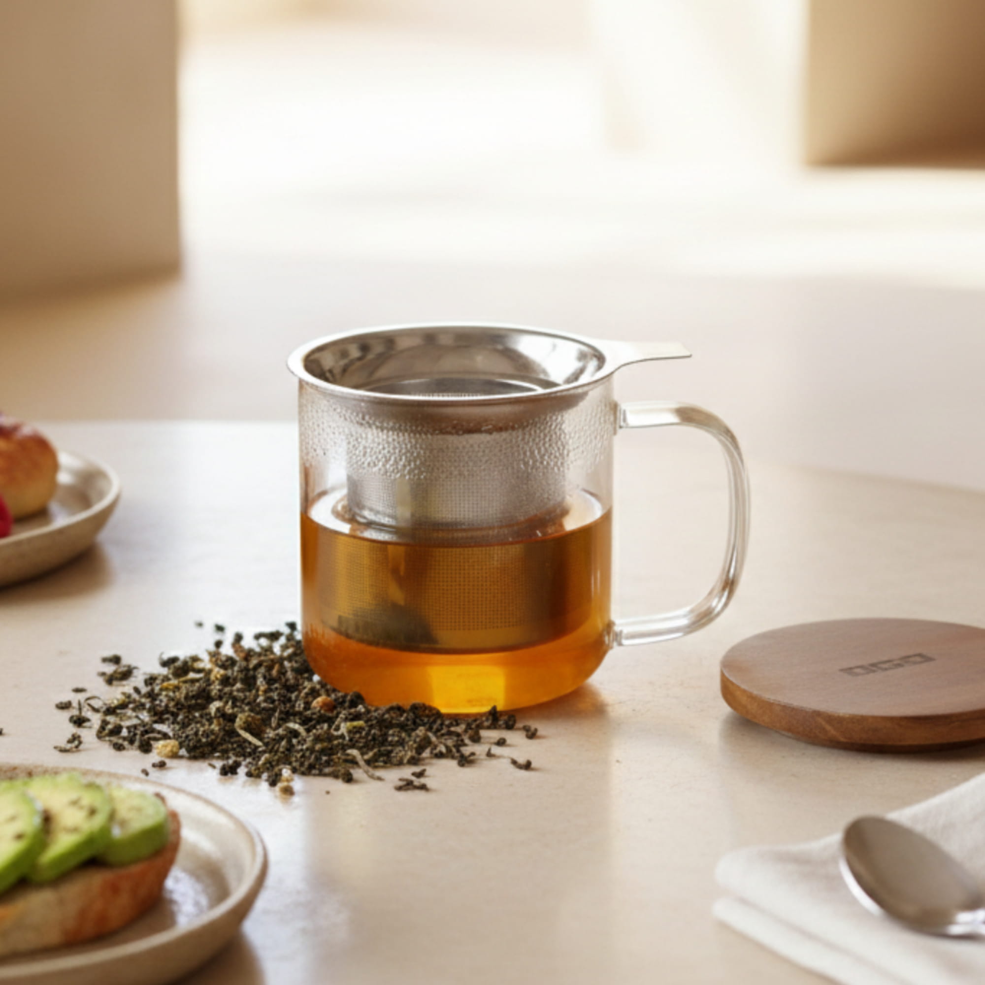 Tisanière En Verre Borosilicate Karl 300 Ml - Infuseur Inox Et Couvercle Bois Acacia