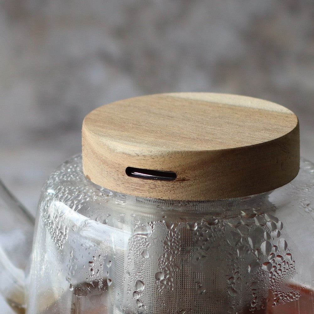 Théière Gustave OGO LIVING 1,2L Verre Borosilicate + Infuseur Inox & Couvercle Acacia - Design Minimaliste